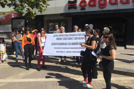 Tacize uğrayan kadın işçiyi işsizlik mi sürgün mü ikileminde bırakan Çağdaş Market önünde protesto