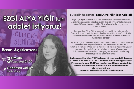 Kadınlar Gaziantep Adliyesi'nde buluşuyor: Ezgi Alya Yiğit için adalet istiyoruz