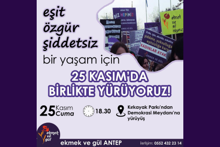Ekmek ve Gül Antep Grubu eşit, özgür, şiddetsiz bir yaşam 25 Kasım'a çağırıyor!