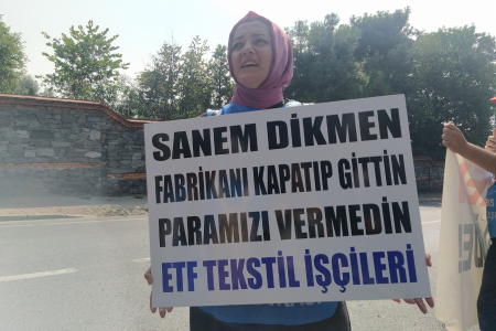 ETF işçileri patronun evinin önünde eylem yaptı: İşçiler burada, Sanem Dikmen nerede?